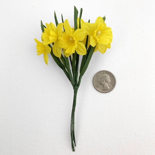 6 Yellow Fabric Daffodil Blossoms ~ Austria ~ 1-1/2"
